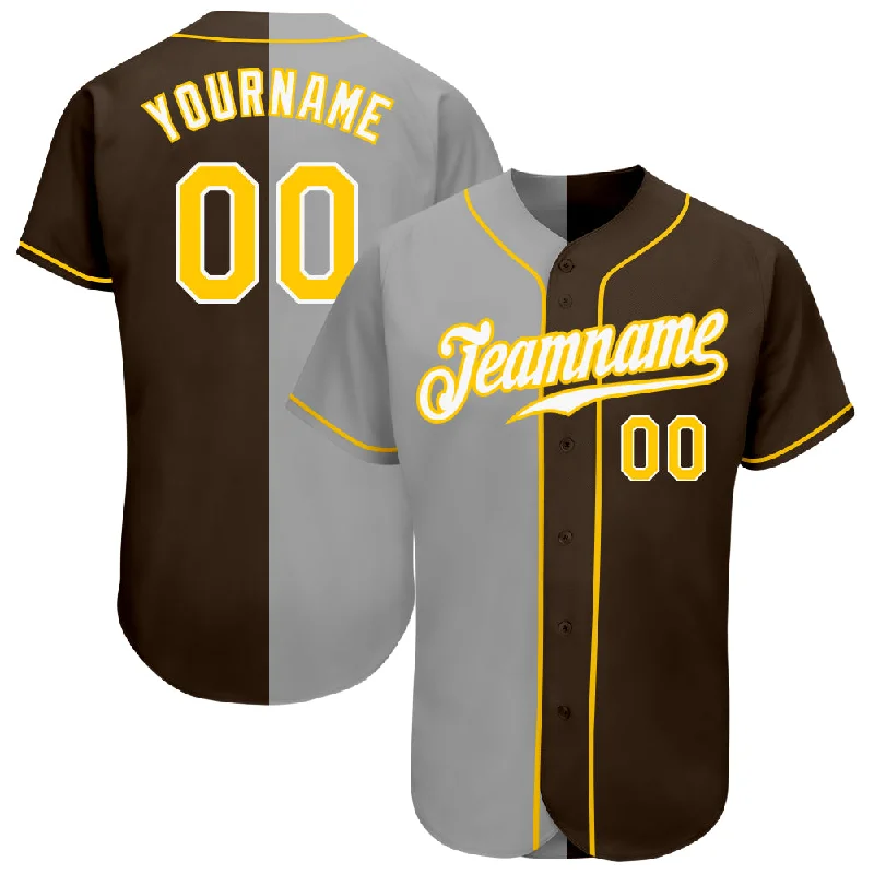 Baseball Jersey for College Baseball-Custom Brown Gold-Gray Authentic Split Fashion Baseball Jersey