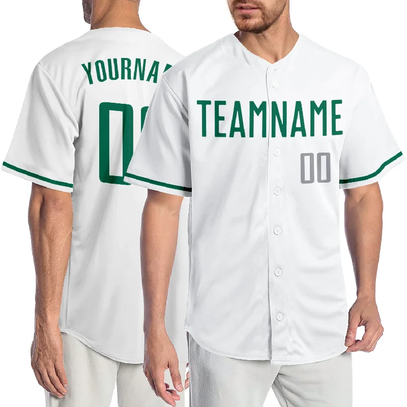 Baseball Jersey for College Teams-Custom White Kelly Green-Gray Authentic Baseball Jersey