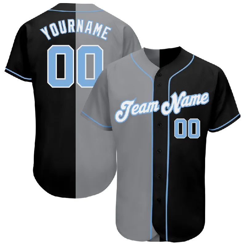 High School Baseball Jersey-Custom Black Light Blue-Gray Authentic Split Fashion Baseball Jersey