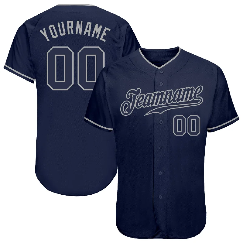 Baseball Jersey with Sleeve Stripes-Custom Navy Navy-Gray Authentic Baseball Jersey