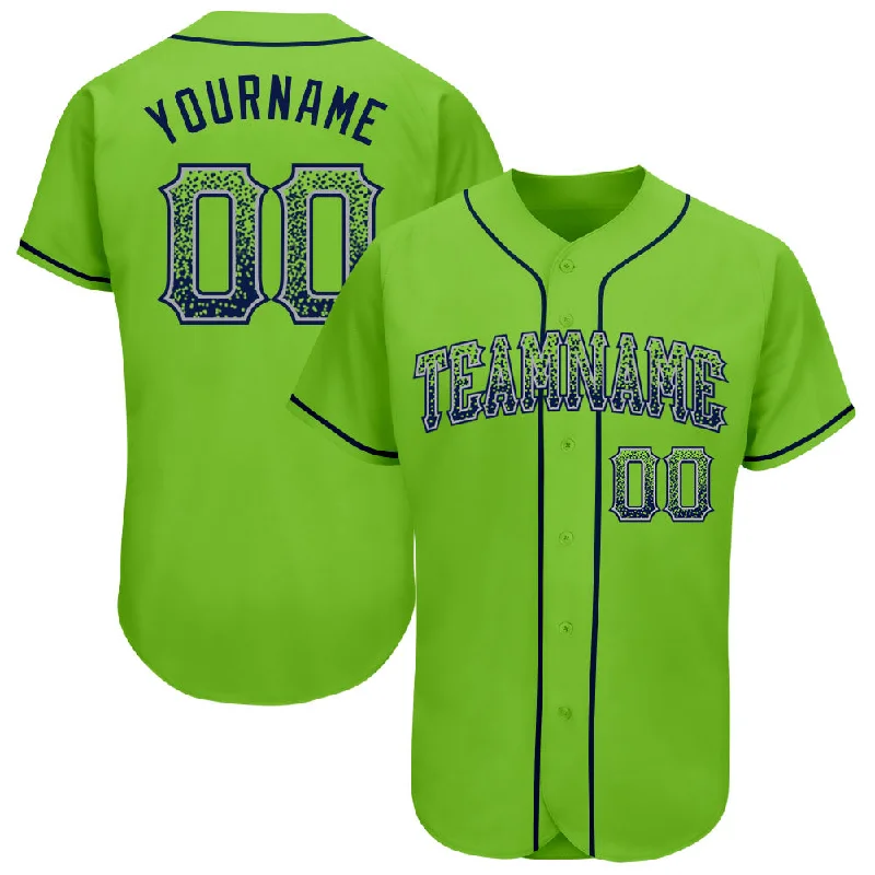 Baseball Jersey with Performance Fit-Custom Neon Green Navy-Gray Authentic Drift Fashion Baseball Jersey