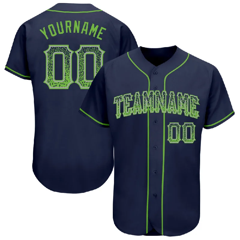 Baseball Jersey with Cool Mesh-Custom Navy Neon Green-Gray Authentic Drift Fashion Baseball Jersey