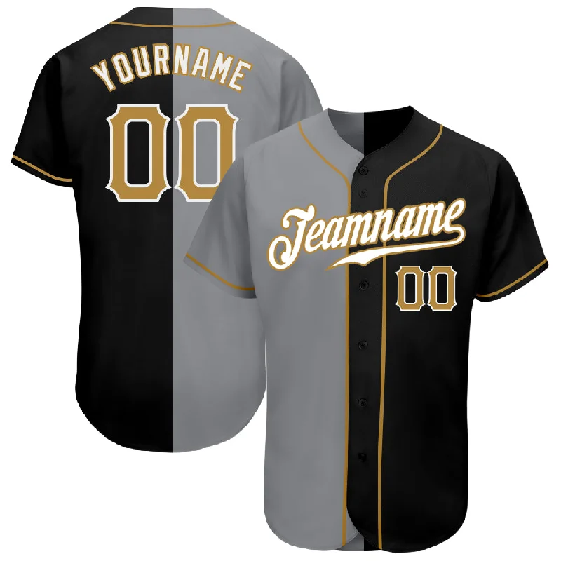 Baseball Jersey for New Players-Custom Black Old Gold-Gray Authentic Split Fashion Baseball Jersey