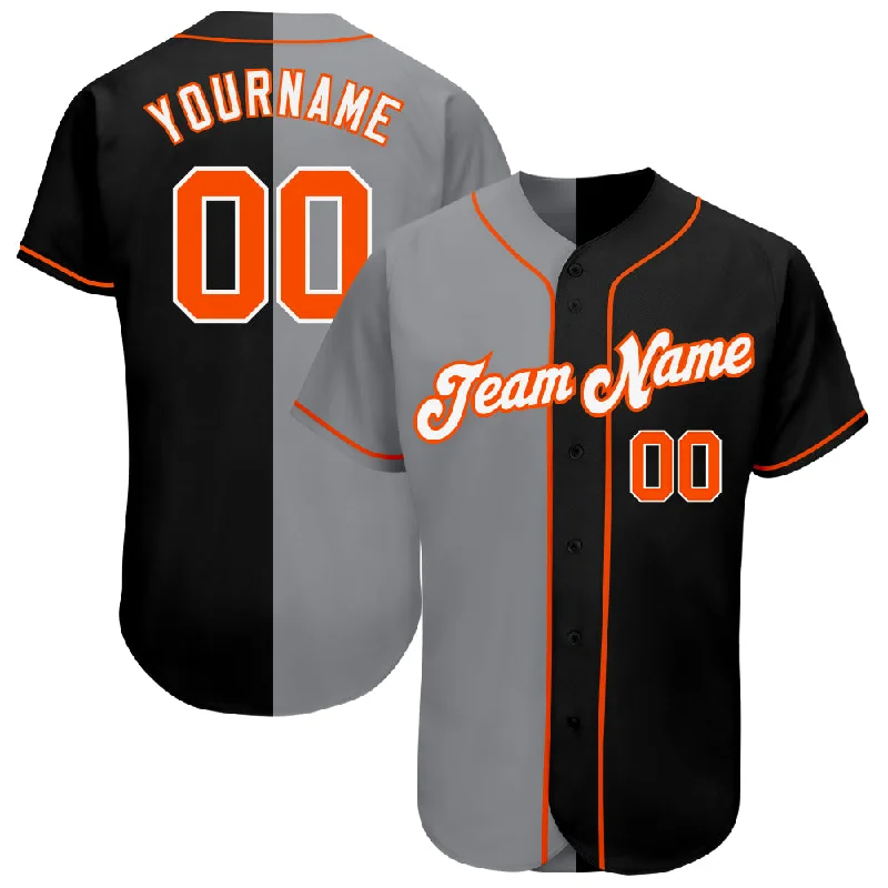 Professional Baseball Jersey-Custom Black Orange-Gray Authentic Split Fashion Baseball Jersey