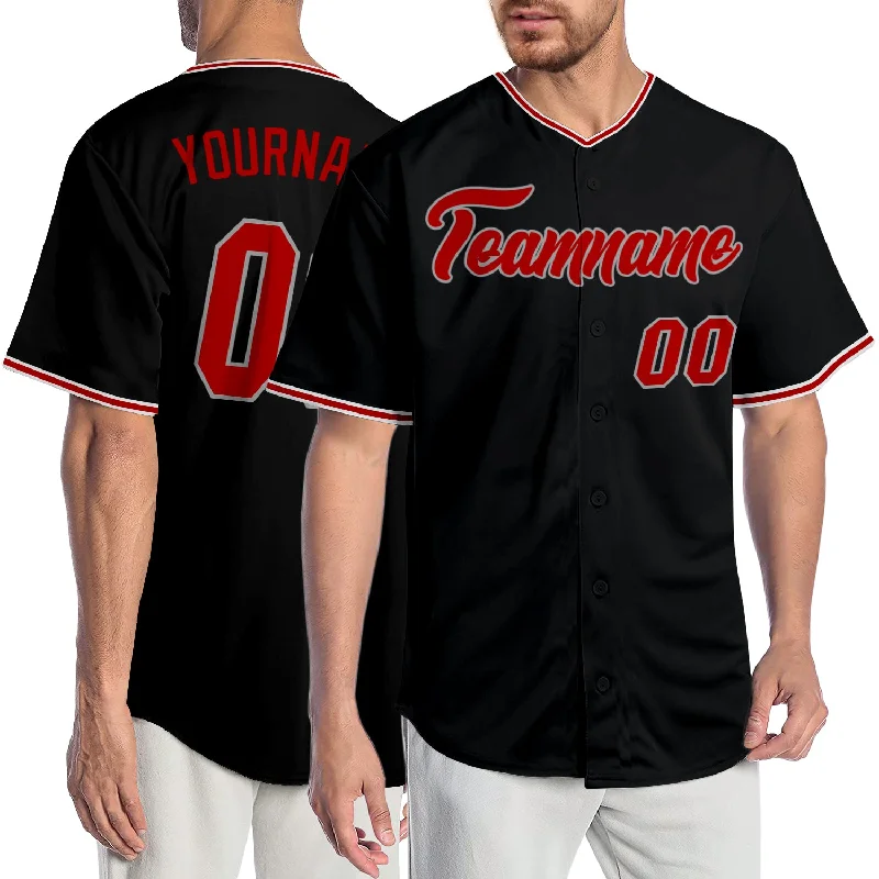 Baseball Jersey with Cool Designs-Custom Black Red-Gray Authentic Baseball Jersey