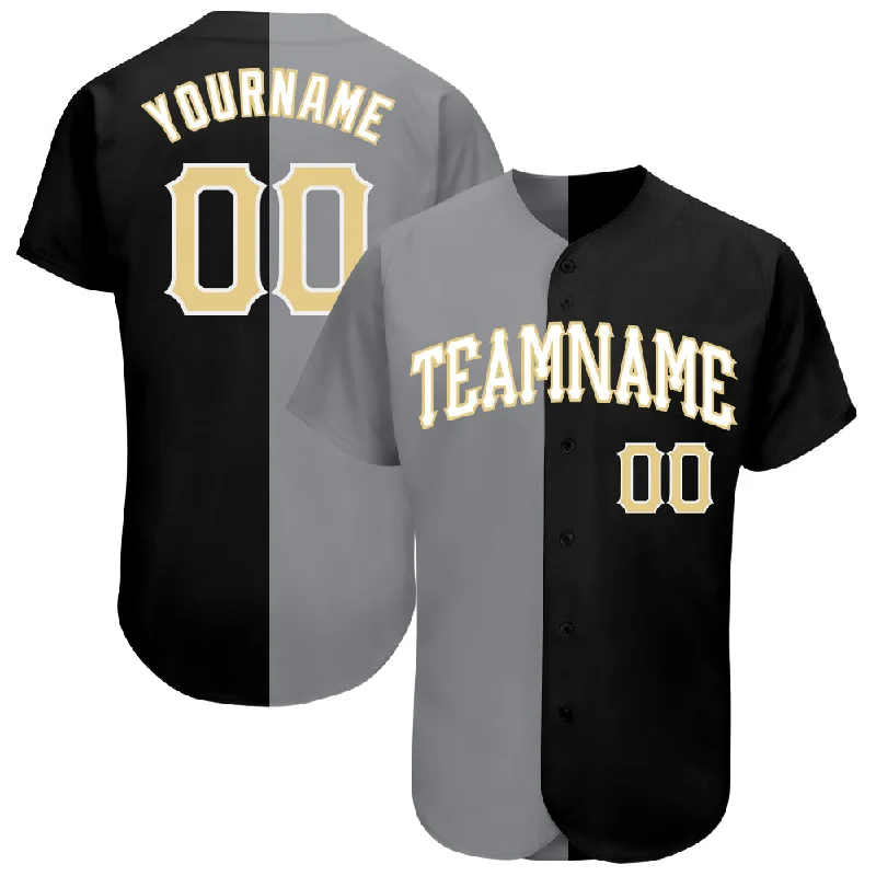 Baseball Jersey for Retro Fans-Custom Black Vegas Gold-Gray Authentic Split Fashion Baseball Jersey