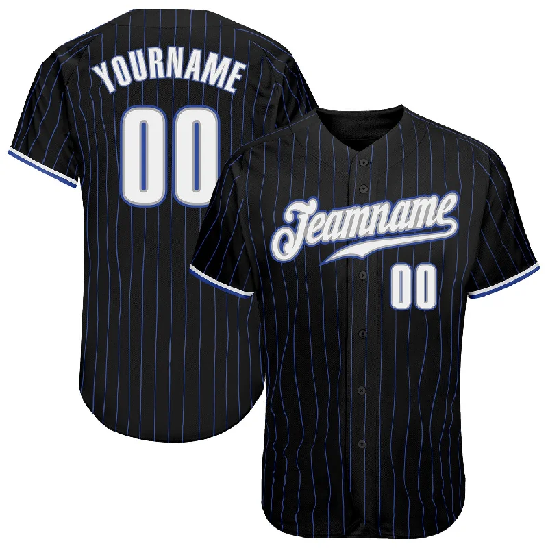 Baseball Jersey for Holiday Events-Custom Black Royal Pinstripe White-Gray Authentic Baseball Jersey