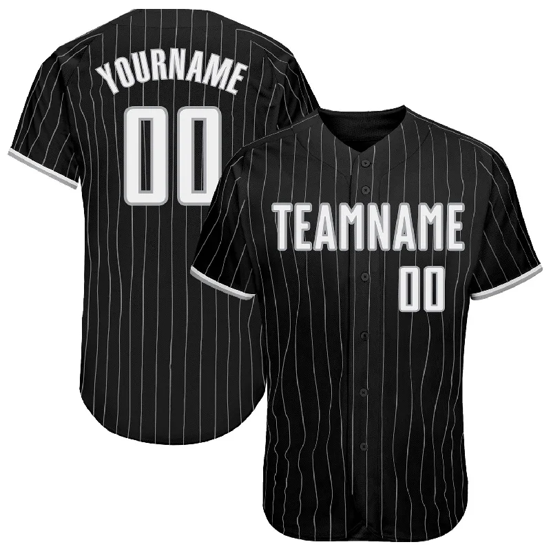 Baseball Jersey for School Championship-Custom Black Gray Pinstripe White-Gray Authentic Baseball Jersey