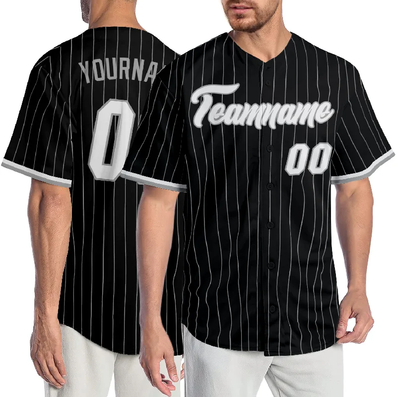 Baseball Jersey for Team Spirit-Custom Black Gray Pinstripe White-Gray Authentic Baseball Jersey