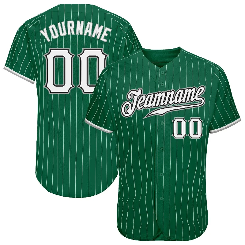 Baseball Jersey with Bold Stripes-Custom Kelly Green White Pinstripe White-Gray Authentic Baseball Jersey