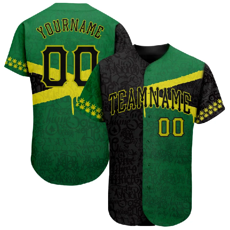 Cool Baseball Jersey-Custom Graffiti Pattern Black-Green 3D Jamaica Authentic Baseball Jersey