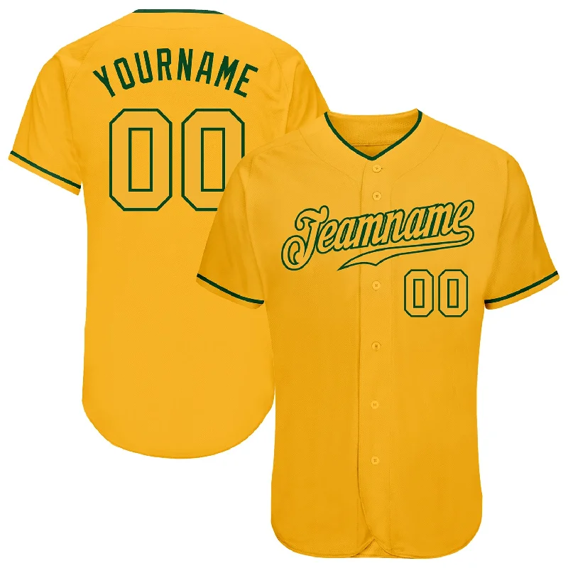 Cheap Baseball Jersey-Custom Gold Gold-Green Authentic Baseball Jersey