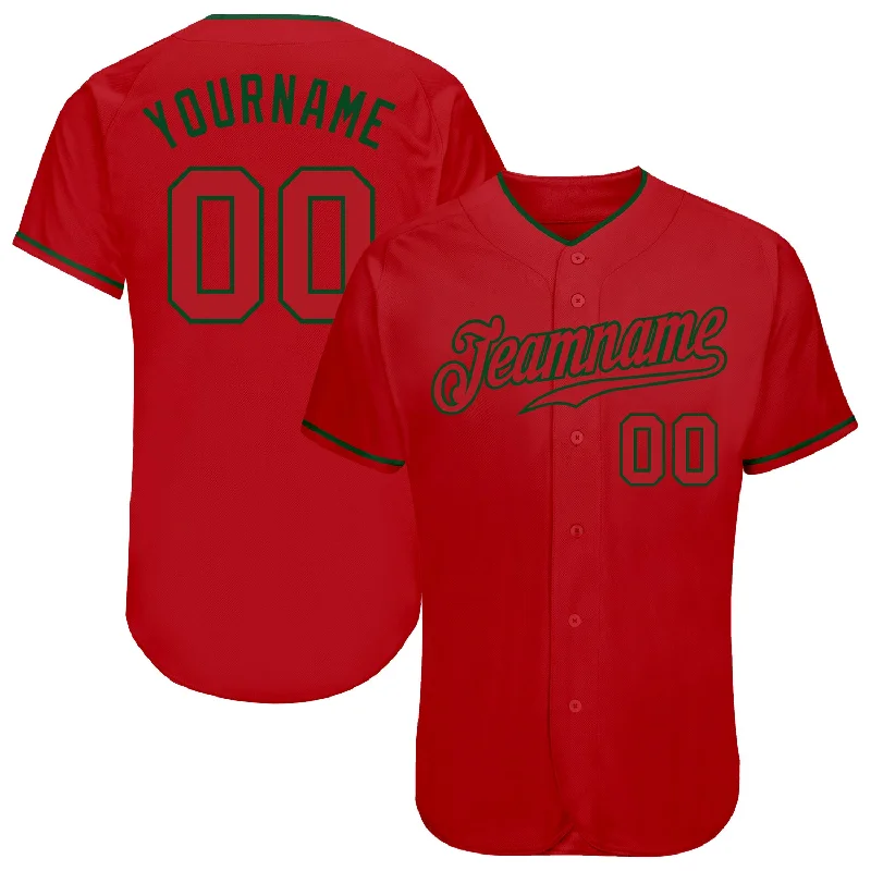 Baseball Jersey for College Teams-Custom Red Red-Green Authentic Baseball Jersey