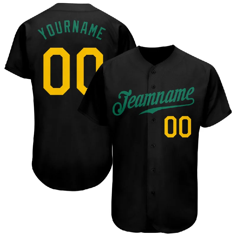 Baseball Jersey with Embroidered Name-Custom Black Gold-Kelly Green Authentic Baseball Jersey