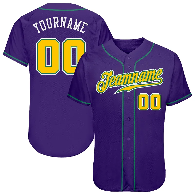 Baseball Jersey for League Championship-Custom Purple Gold-Kelly Green Authentic Baseball Jersey