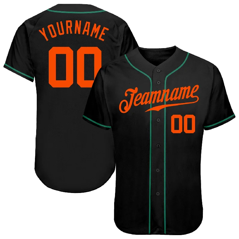 Baseball Jersey with Sporty Look-Custom Black Orange-Kelly Green Authentic Baseball Jersey