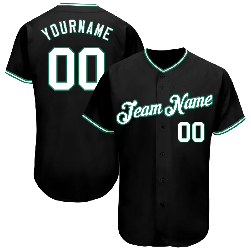 Baseball Jersey for Club Events-Custom Black White-Kelly Green Authentic Baseball Jersey