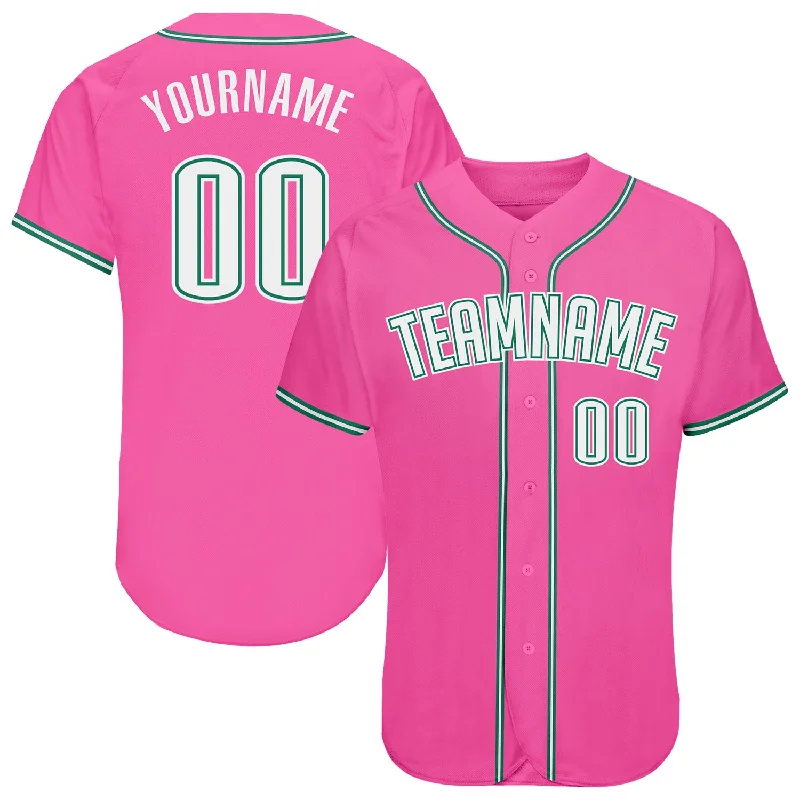 Best Baseball Jersey-Custom Pink White-Kelly Green Authentic Baseball Jersey