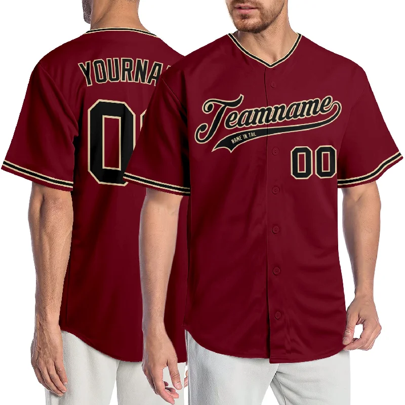 Baseball Jersey with Custom Sleeve Design-Custom Crimson Black-City Cream Authentic Baseball Jersey