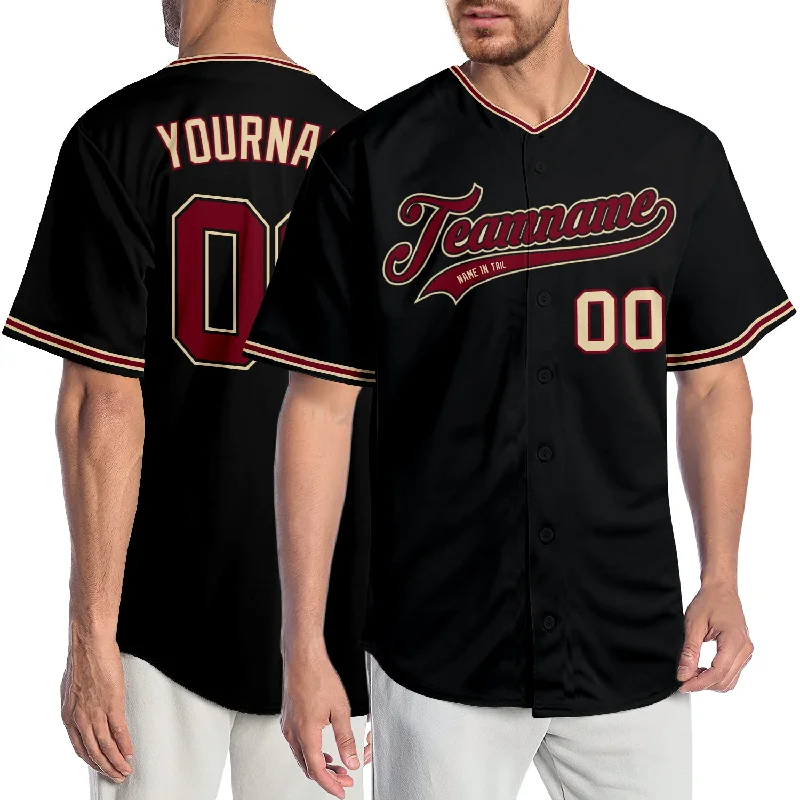 Baseball Jersey for Adult Teams-Custom Black Crimson-City Cream Authentic Baseball Jersey