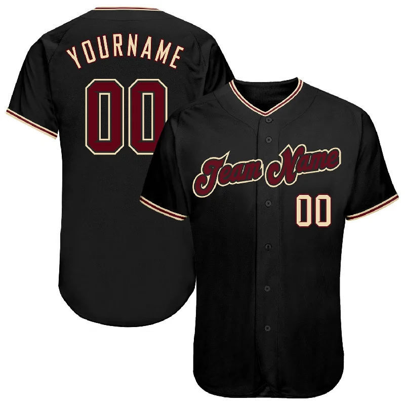 Retro Custom Baseball Jersey-Custom Black Crimson-City Cream Authentic Baseball Jersey