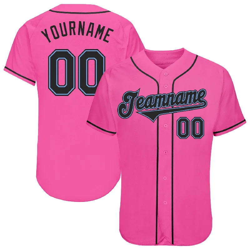 Custom Baseball Jersey with Player Details-Custom Pink Black-Light Blue Authentic Baseball Jersey