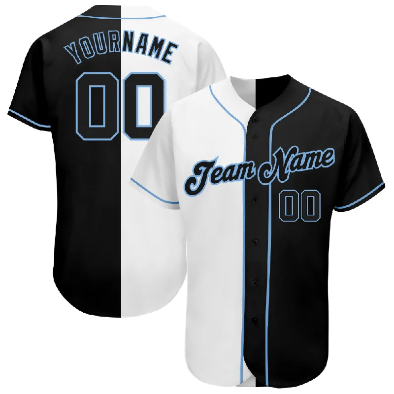 Cool Baseball Jersey-Custom White-Black Light Blue Authentic Split Fashion Baseball Jersey