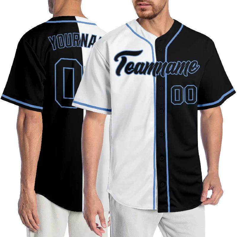 Baseball Jersey with Classic Fit-Custom White Black-Light Blue Authentic Split Fashion Baseball Jersey