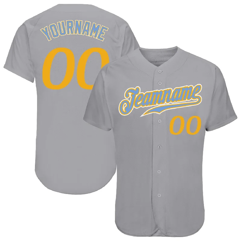 Baseball Jersey for Summer League-Custom Gray Gold-Light Blue Authentic Baseball Jersey