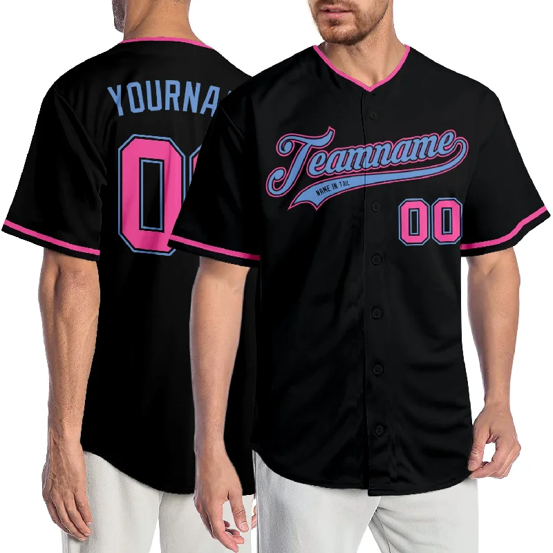 Adult Baseball Jersey-Custom Black Pink-Light Blue Authentic Baseball Jersey