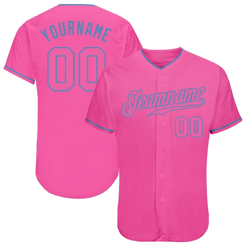 Personalized Baseball Jersey for Women-Custom Pink Pink-Light Blue Authentic Baseball Jersey