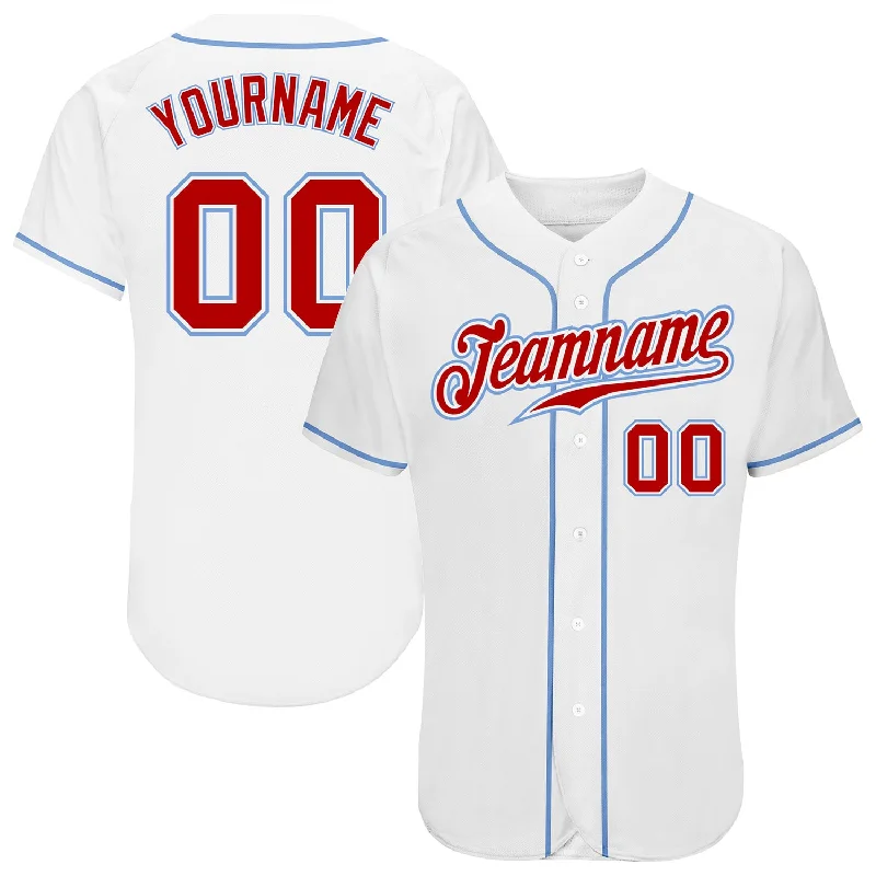 Custom Baseball Jersey for Sports Fans-Custom White Red-Light Blue Authentic Baseball Jersey