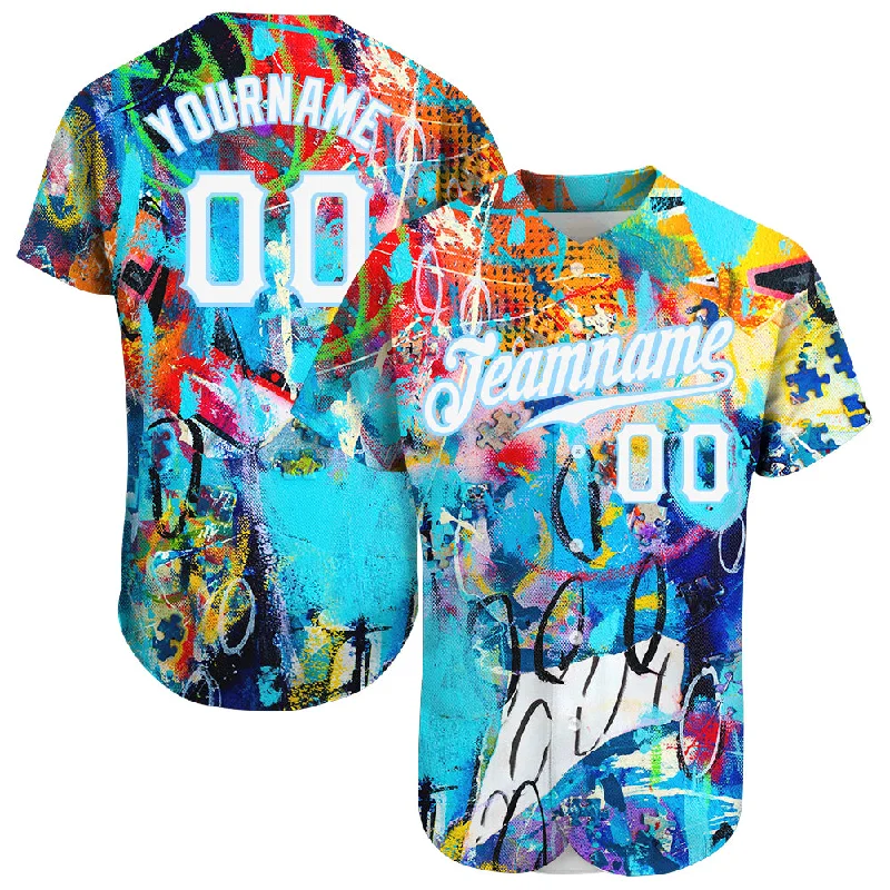 Baseball Jersey with Modern Design-Custom Abstract Graffiti White-Light Blue 3D Authentic Baseball Jersey