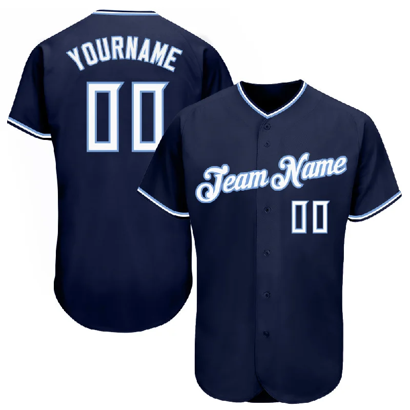 Baseball Jersey with Custom Team Designs-Custom Navy White-Light Blue Authentic Baseball Jersey