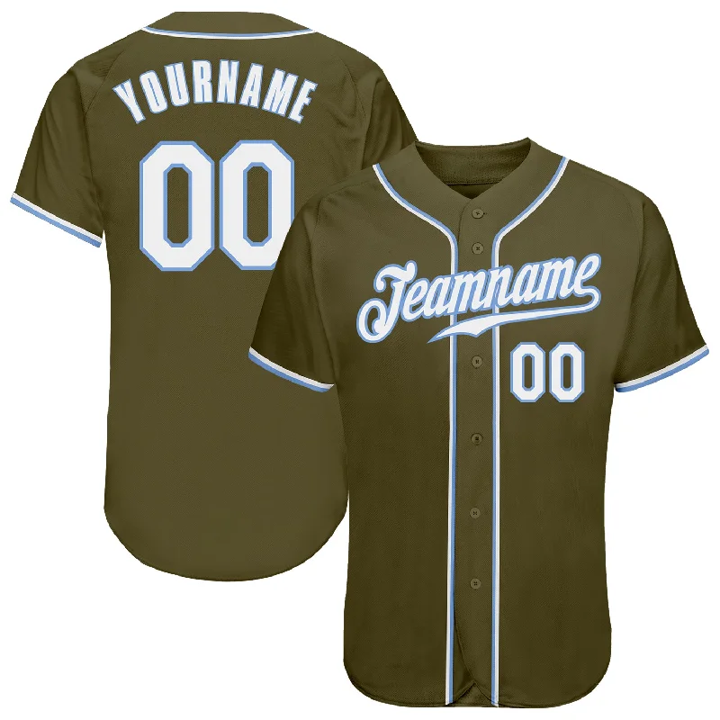 Baseball Jersey with Breathable Fabric-Custom Olive White-Light Blue Authentic Salute To Service Baseball Jersey