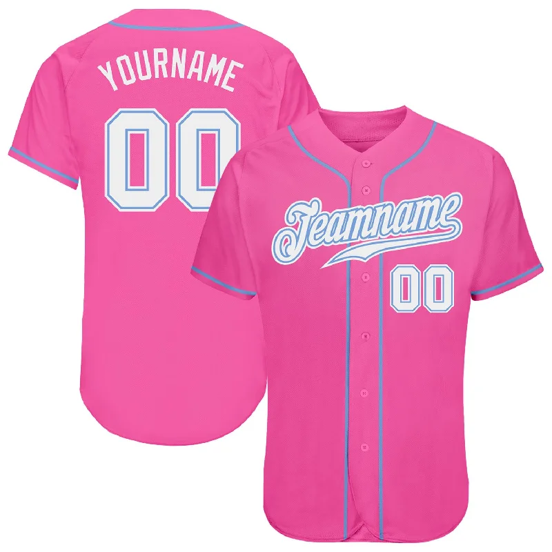 Personalized Baseball Jersey for Men-Custom Pink White-Light Blue Authentic Baseball Jersey