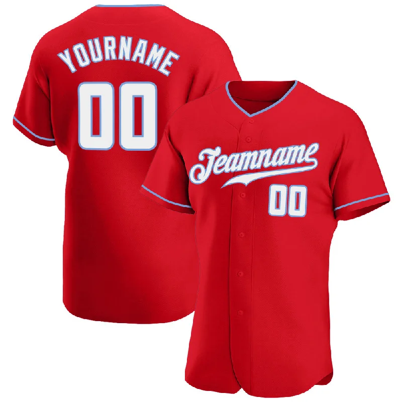 Baseball Jersey for Summer League-Custom Red White-Light Blue Authentic Baseball Jersey