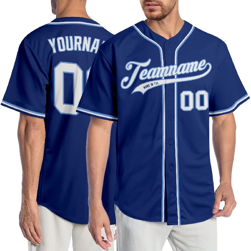 Baseball Jersey with Mesh Sleeves-Custom Royal White-Light Blue Authentic Baseball Jersey