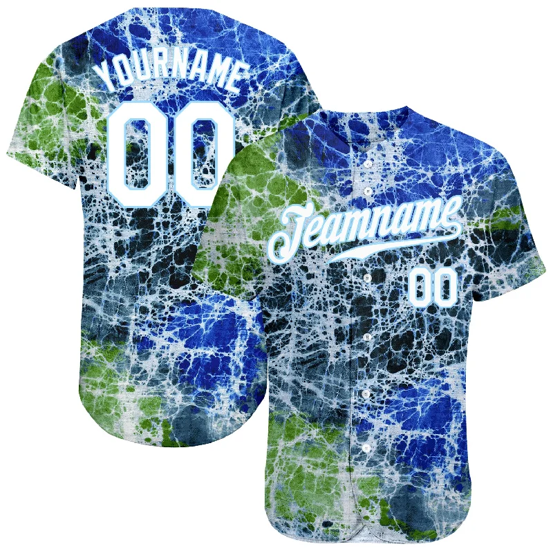 Baseball Jersey with Sporty Look-Custom Tie Dye White-Light Blue 3D Authentic Baseball Jersey