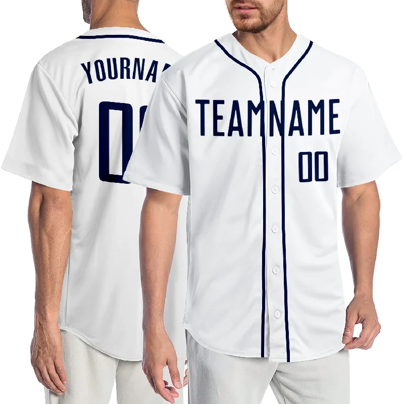 Baseball Jersey for Family Teams-Custom White Navy Authentic Baseball Jersey