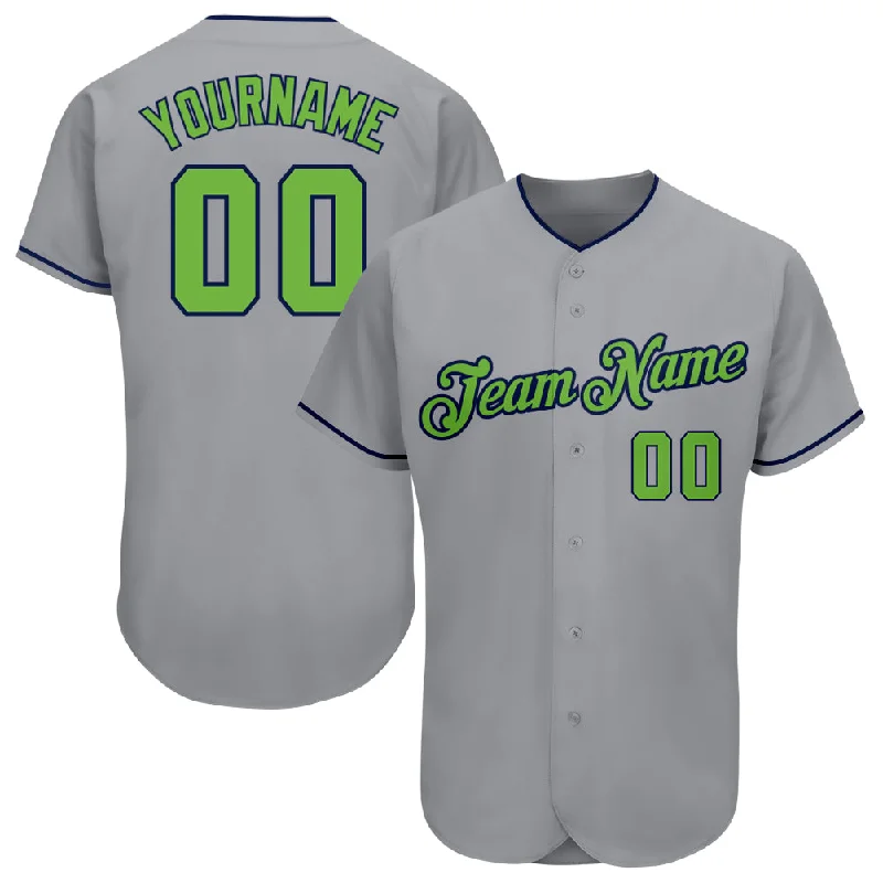 Baseball Jersey with Pockets-Custom Gray Neon Green-Navy Authentic Baseball Jersey