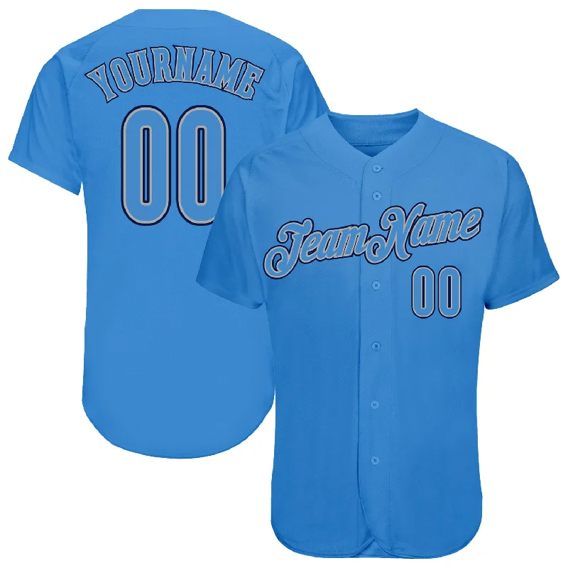 Baseball Jersey with Pockets-Custom Powder Blue Powder Blue-Navy Authentic Baseball Jersey