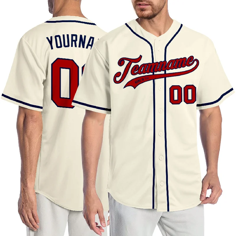 Baseball Jersey with Bold Design-Custom Cream Red-Navy Authentic Baseball Jersey