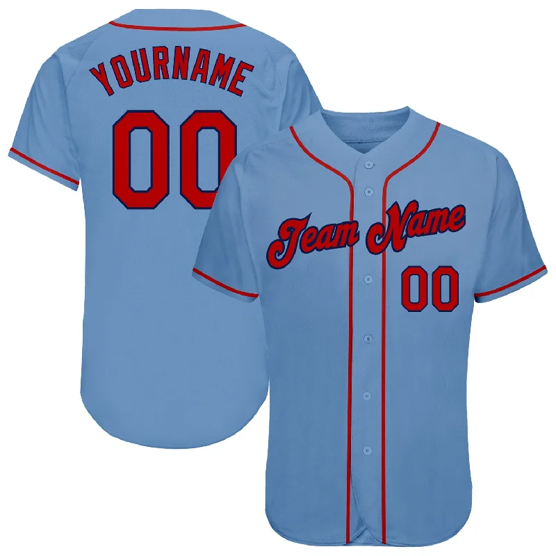 Baseball Jersey with Modern Fit-Custom Light Blue Red-Navy Authentic Baseball Jersey