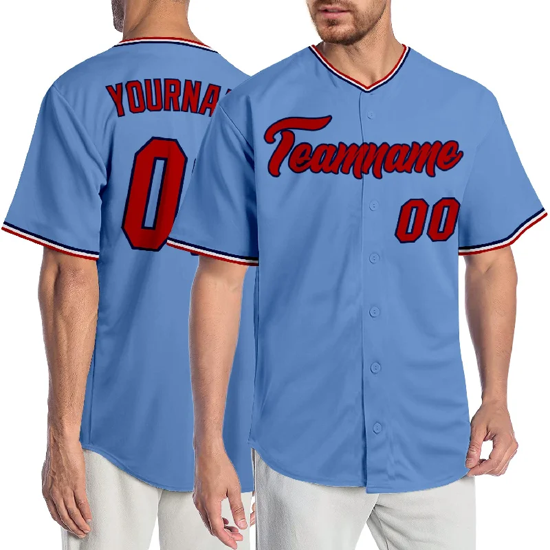 Baseball Jersey for Tournament Play-Custom Light Blue Red-Navy Authentic Baseball Jersey