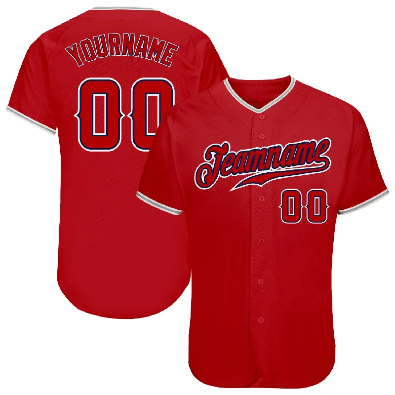 Baseball Jersey with Name Embroidery-Custom Red Red-Navy Authentic Baseball Jersey