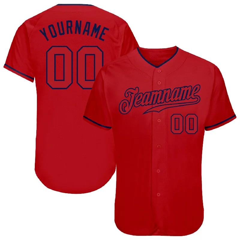 Baseball Jersey with Name-Custom Red Red-Navy Authentic Baseball Jersey