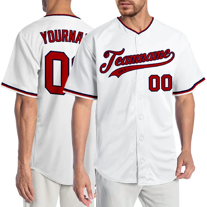 Baseball Jersey with Stretchable Fabric-Custom White Red-Navy Authentic Baseball Jersey