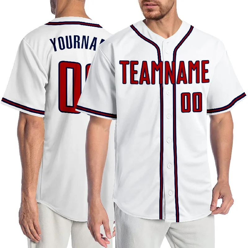 Best Baseball Jersey-Custom White Red-Navy Authentic Baseball Jersey