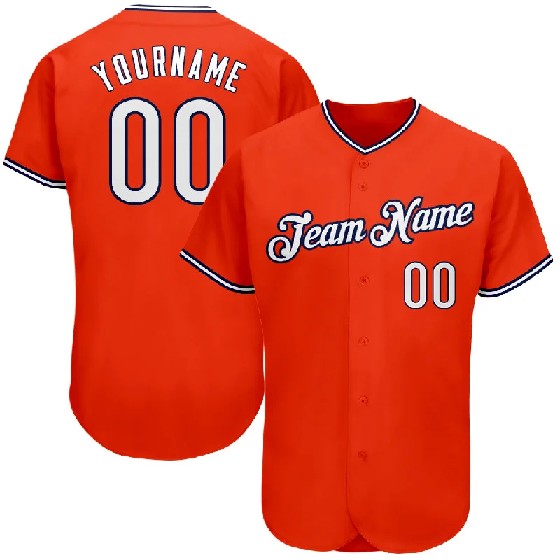 Adult Custom Baseball Jersey-Custom Orange White-Navy Authentic Baseball Jersey